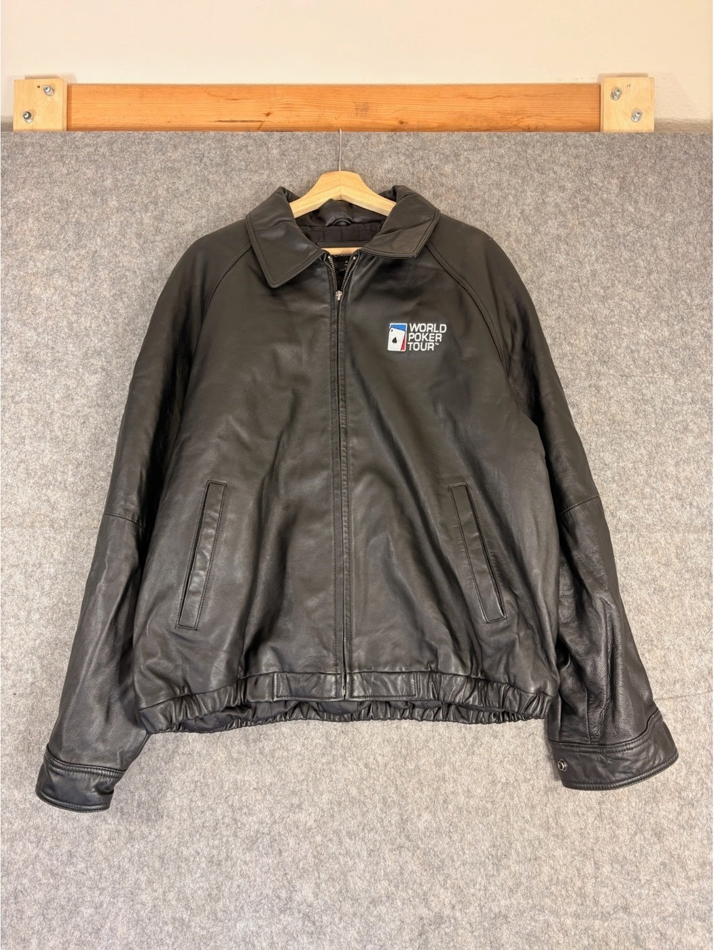 Vintage World Poker Tour black leather jacket Size XL
